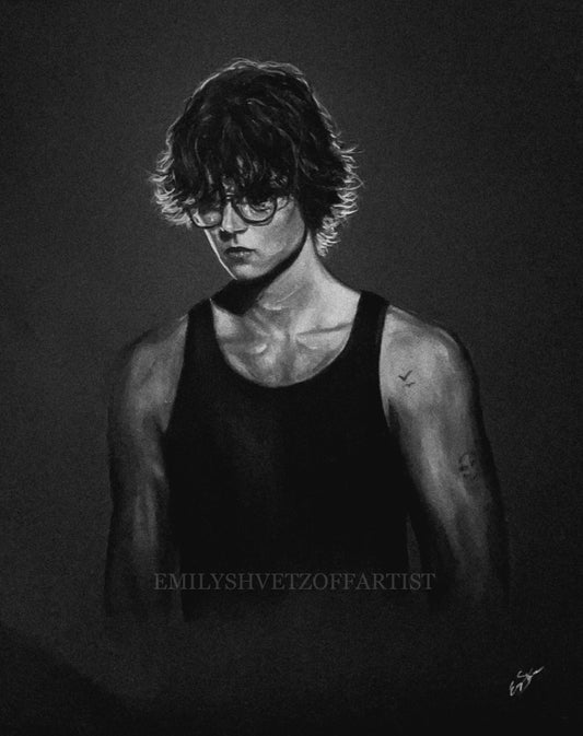 DAVID KUSHNER 18 X 24 ORIGINAL CHARCOAL DRAWING (Emily Shvetzoff - Artist)